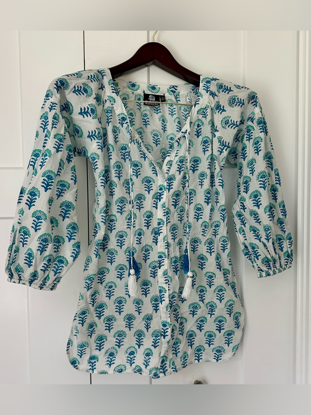 Madison Blue & Teal Floral Tie-Front Tunic XS